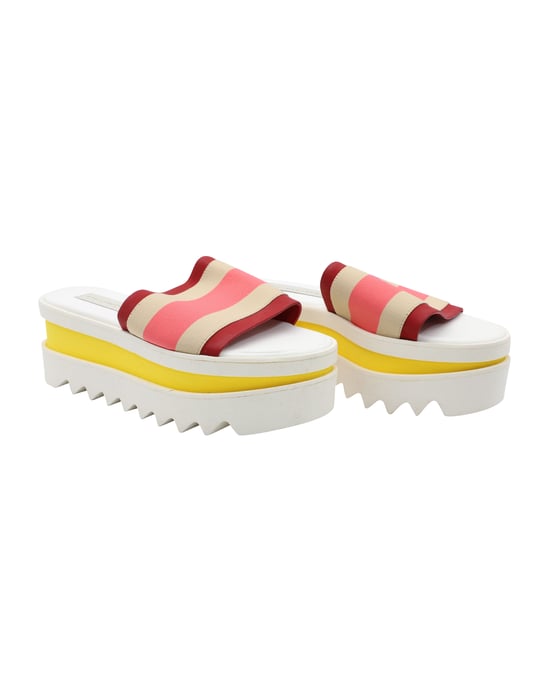 Stella Mccartney Color Block Platform Slides in White Faux Leather - Image 3