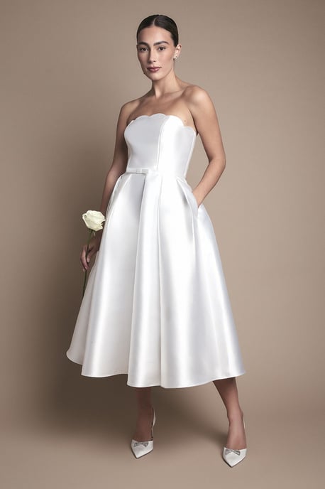Scalloped Strapless Midi Wedding Dress - Image 1