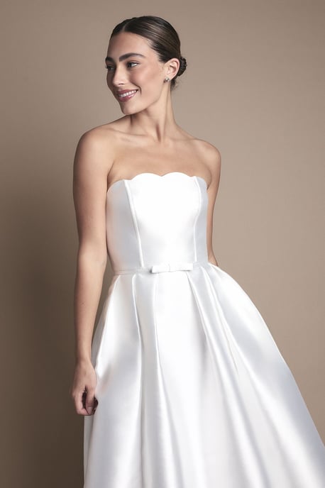 Scalloped Strapless Midi Wedding Dress - Image 2