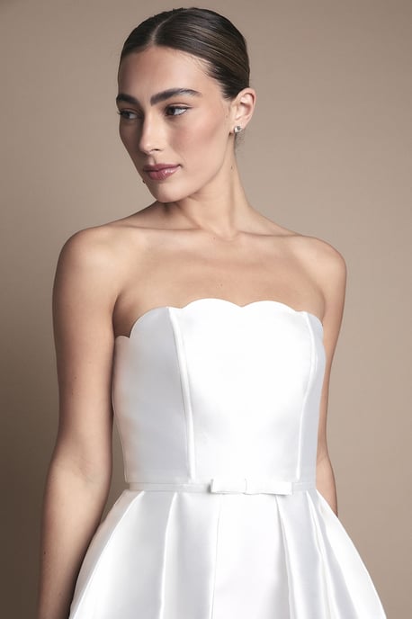 Scalloped Strapless Midi Wedding Dress - Image 4