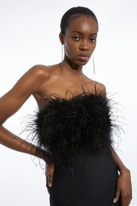 Figure Form Bandage Feather Detail Bandeau Knit Midi Dress - Image 2