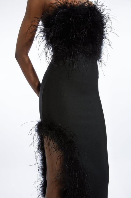 Figure Form Bandage Feather Detail Bandeau Knit Midi Dress - Image 3