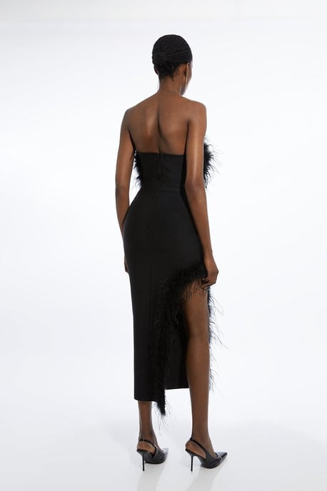 Figure Form Bandage Feather Detail Bandeau Knit Midi Dress - Image 5