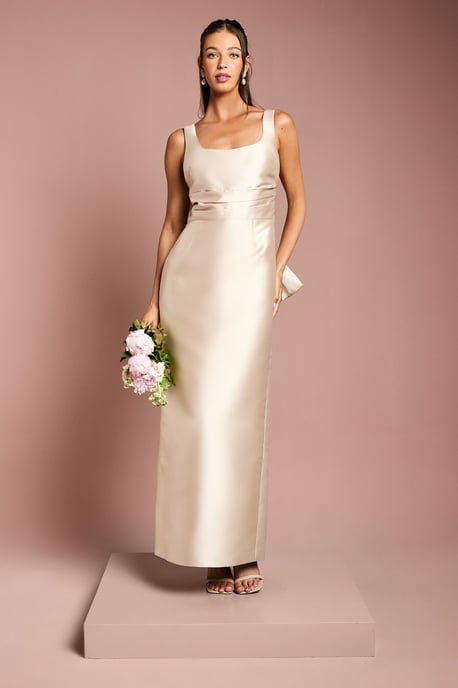 Twill Sleeveless Column Bridesmaid Dress with Statement Bow Back - Image 1