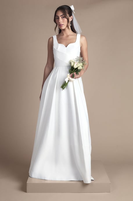 Satin Pleat Bodice Full Skirt Wedding Dress - Image 1