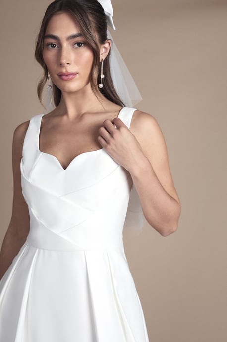Satin Pleat Bodice Full Skirt Wedding Dress - Image 4