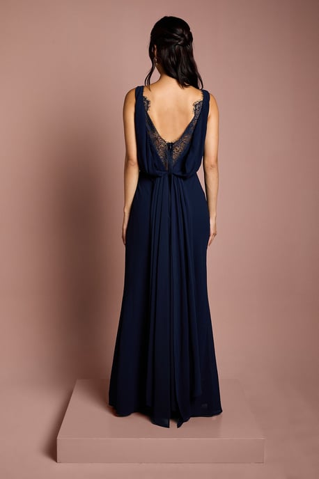 Satin Lace Back Detail Maxi Bridesmaid Dress - Image 3