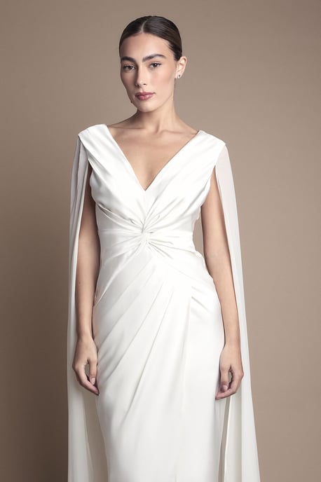 Satin Cape Sleeve Maxi Bridal Dress - Image 2
