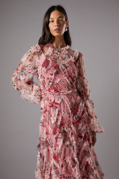 Long Sleeve Applique Floral Midi Dress - Image 2