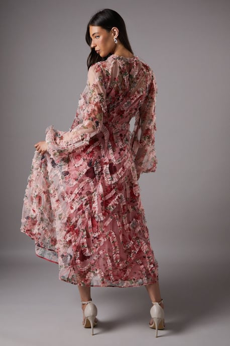 Long Sleeve Applique Floral Midi Dress - Image 3