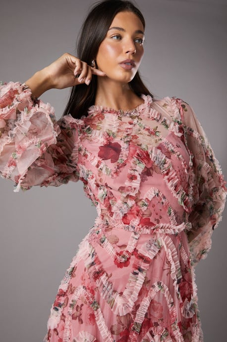 Long Sleeve Applique Floral Midi Dress - Image 4