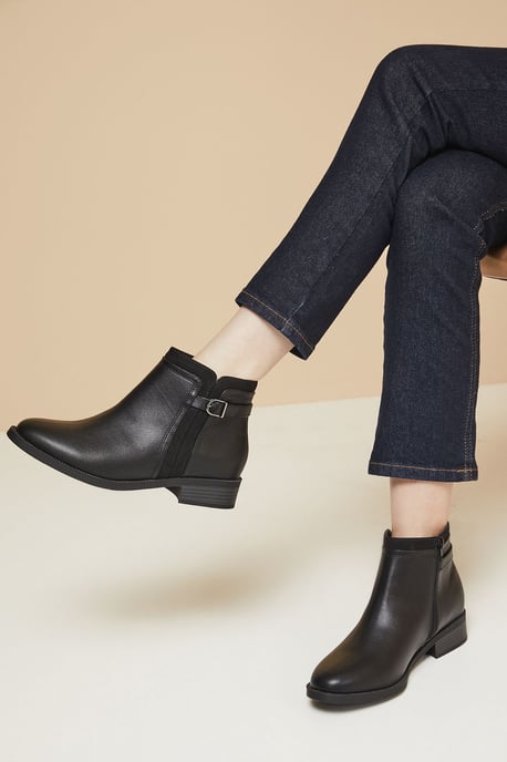 Good For The Sole: Wide Fit Mia Mixed Material Low Heel Ankle Boots - Image 2