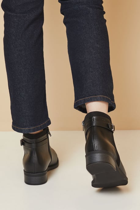 Good For The Sole: Wide Fit Mia Mixed Material Low Heel Ankle Boots - Image 3