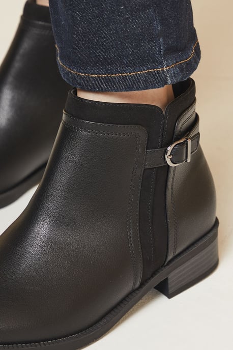 Good For The Sole: Wide Fit Mia Mixed Material Low Heel Ankle Boots - Image 4