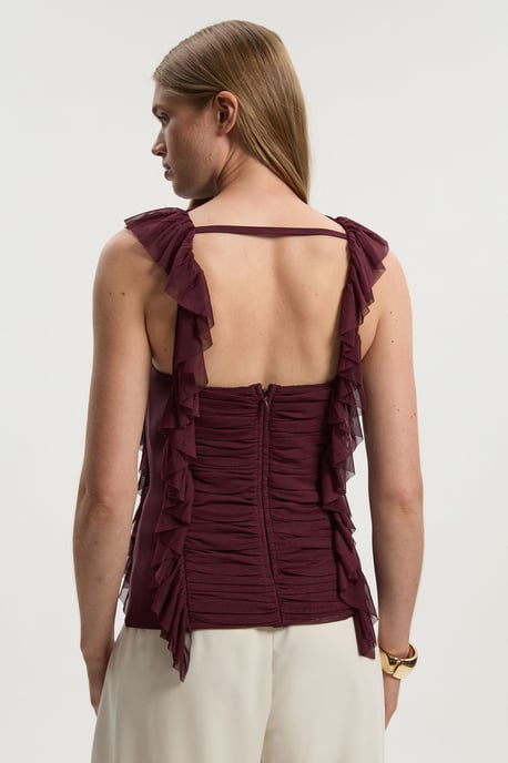 Bandage Mesh Gathered Ruffle Knit Top - Image 4