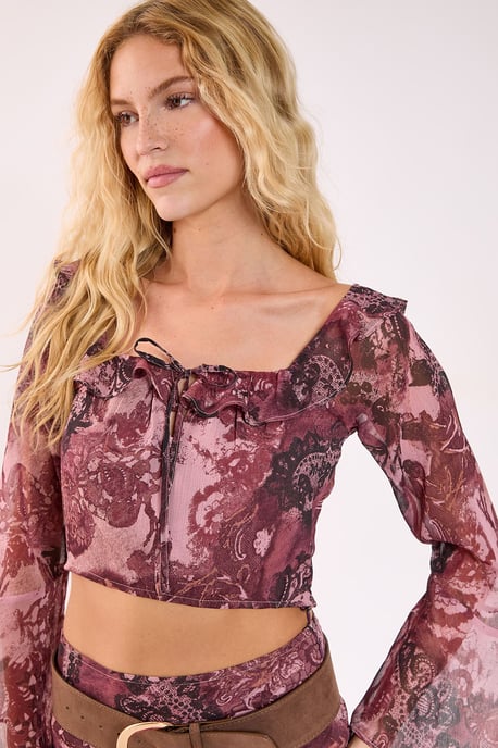 Paisley Ruffle Fluted Sleeve Top - Image 3