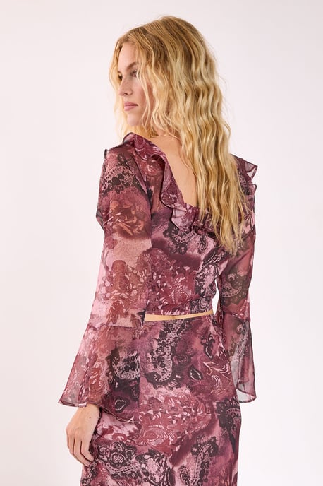 Paisley Ruffle Fluted Sleeve Top - Image 4