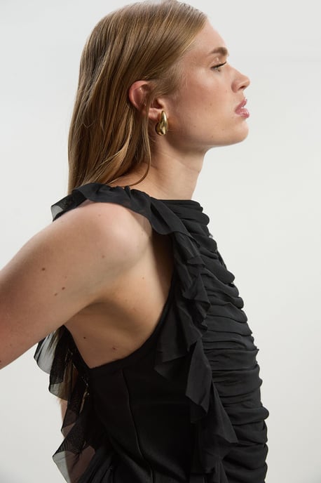 Bandage Mesh Gathered Ruffle Knit Top - Image 2
