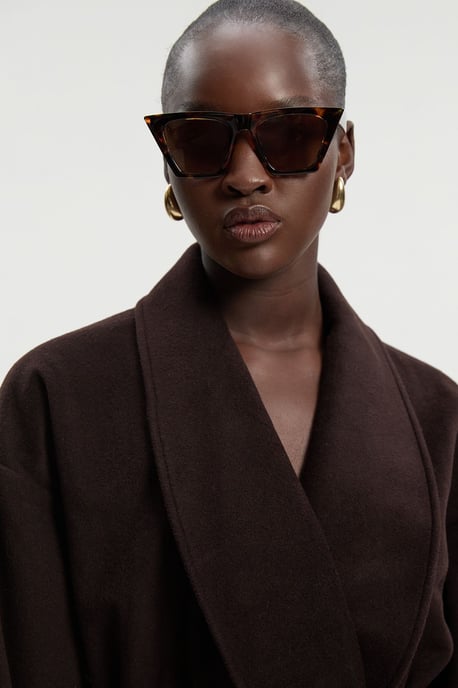 Brushed Wool Belted Wrap Tailored Short Coat - Image 2
