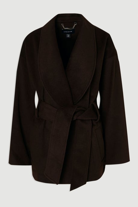 Brushed Wool Belted Wrap Tailored Short Coat - Image 4