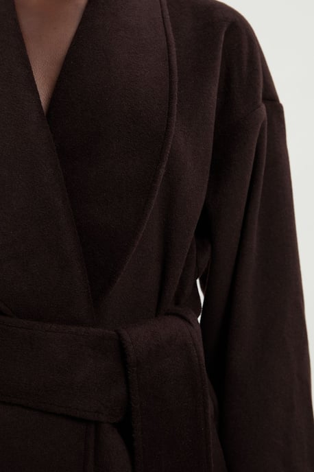 Brushed Wool Belted Wrap Tailored Short Coat - Image 5