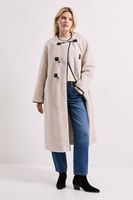 Toggle PU Detail Borg Coat - Image 1