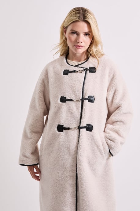 Toggle PU Detail Borg Coat - Image 2