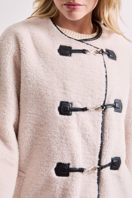 Toggle PU Detail Borg Coat - Image 4