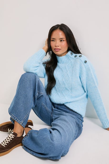 Pale Blue Cable Button Detail Jumper - Image 1