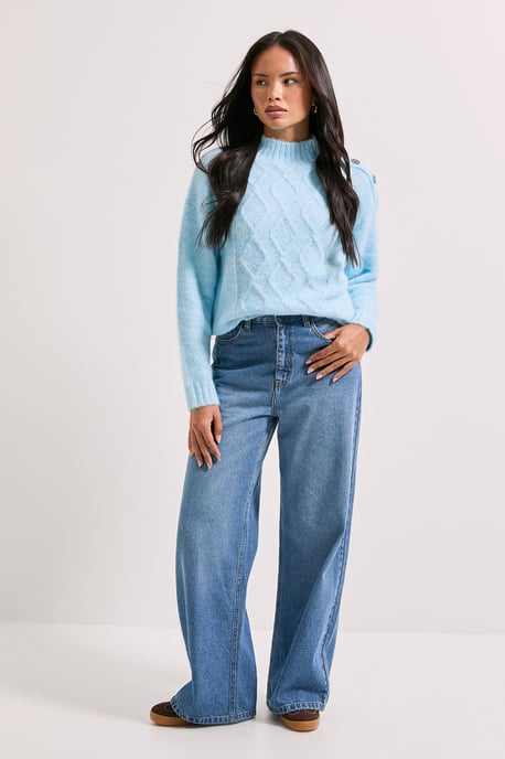 Pale Blue Cable Button Detail Jumper - Image 2