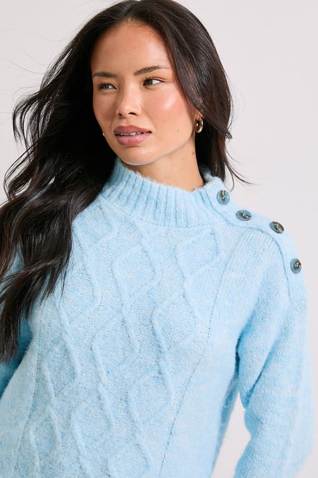 Pale Blue Cable Button Detail Jumper - Image 4