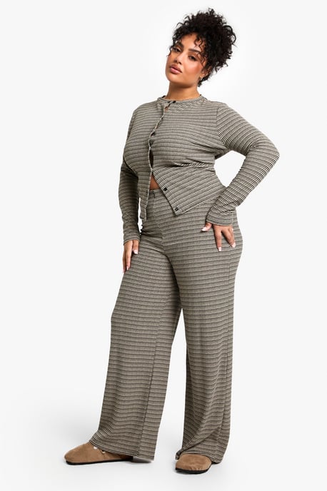 Plus Rib Tie Waist Stripe Trousers - Image 3