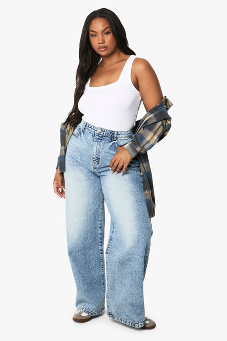 Boohoo Basics Plus Basics High Waisted Wide Leg Jeans - Image 1