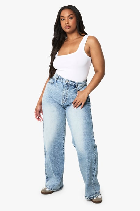Boohoo Basics Plus Basics High Waisted Wide Leg Jeans - Image 3