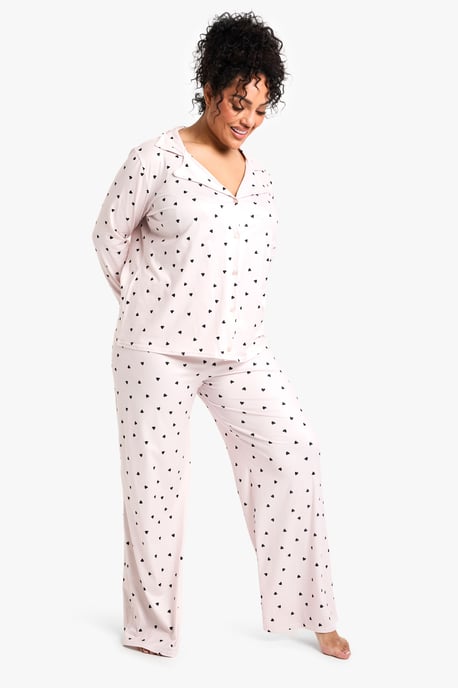 Plus Heart Print Long Sleeve & Trouser PJ Set - Image 3