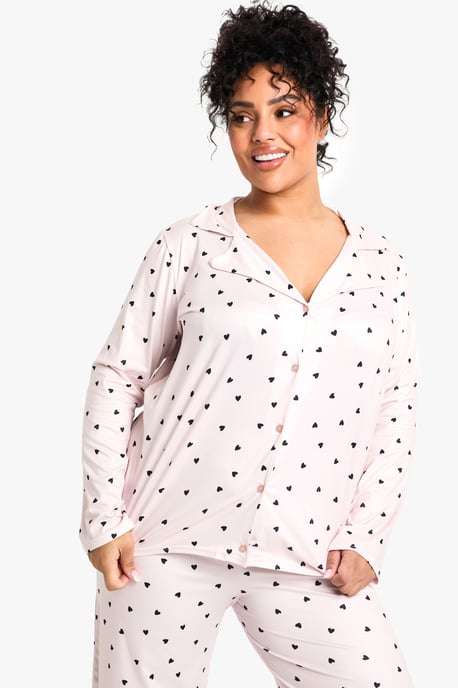 Plus Heart Print Long Sleeve & Trouser PJ Set - Image 4