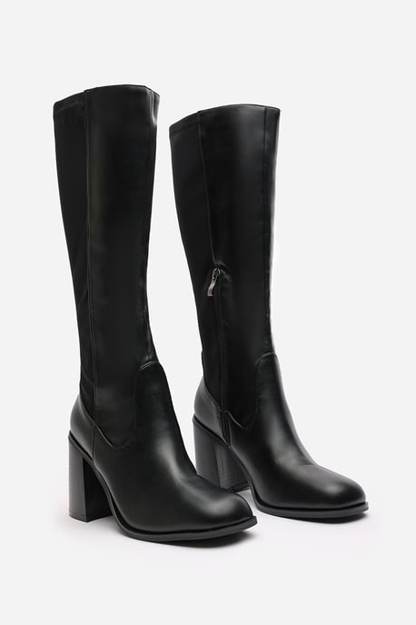 Wheres That From Womens 'Macy' Faux Leather Knee High Stretch Boots with Block Heel Zip - Image 3
