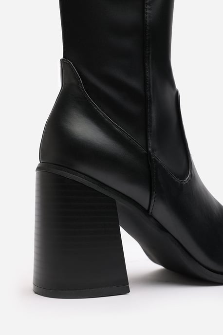 Wheres That From Womens 'Macy' Faux Leather Knee High Stretch Boots with Block Heel Zip - Image 4