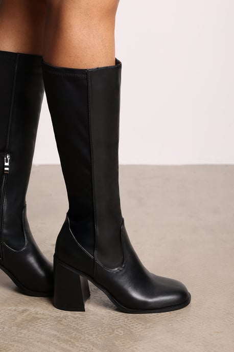 Wheres That From Womens 'Macy' Faux Leather Knee High Stretch Boots with Block Heel Zip - Image 5