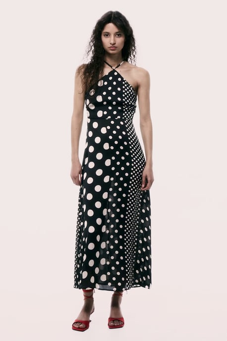 Black White Halterneck Spot Dress - Image 1