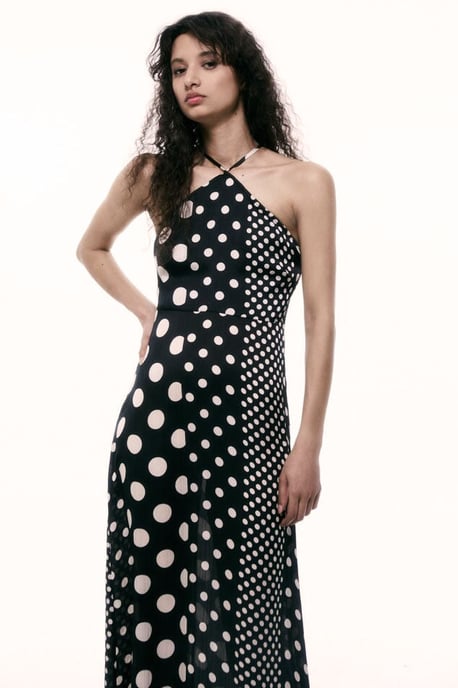 Black White Halterneck Spot Dress - Image 2