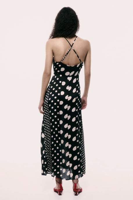 Black White Halterneck Spot Dress - Image 4