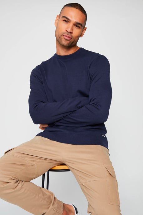 Mens Navy Crew Neck Jumper - Image 1