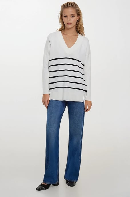 V-neck Stripe Longline Jumper - Image 2