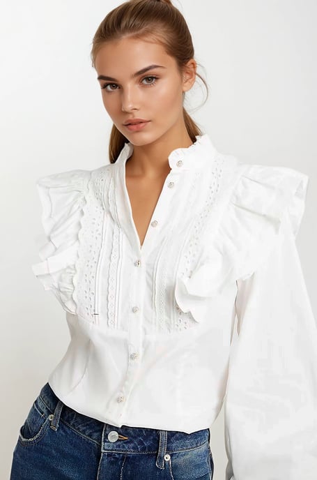 Ruffle Broderie Puff Sleeve Blouse - Image 3