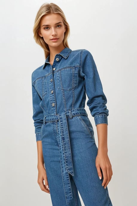 Denim Belted Jumpsuit - Image 1
