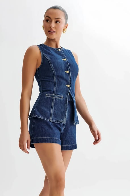 Indigo Denim Crew Neck Waistcoat - Image 1