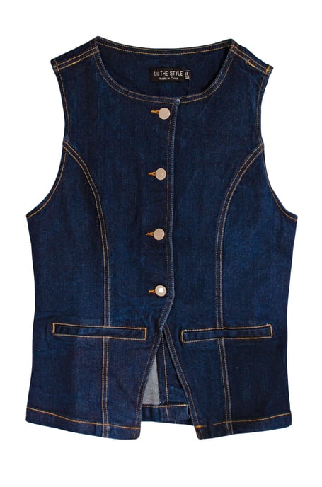 Indigo Denim Crew Neck Waistcoat - Image 2