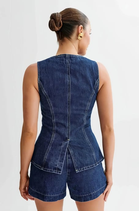 Indigo Denim Crew Neck Waistcoat - Image 3