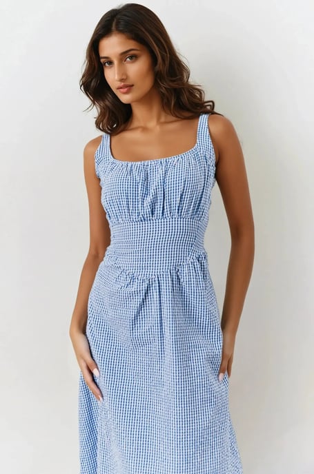 Blue Gingham Milkmaid Maxi Dress - Image 2